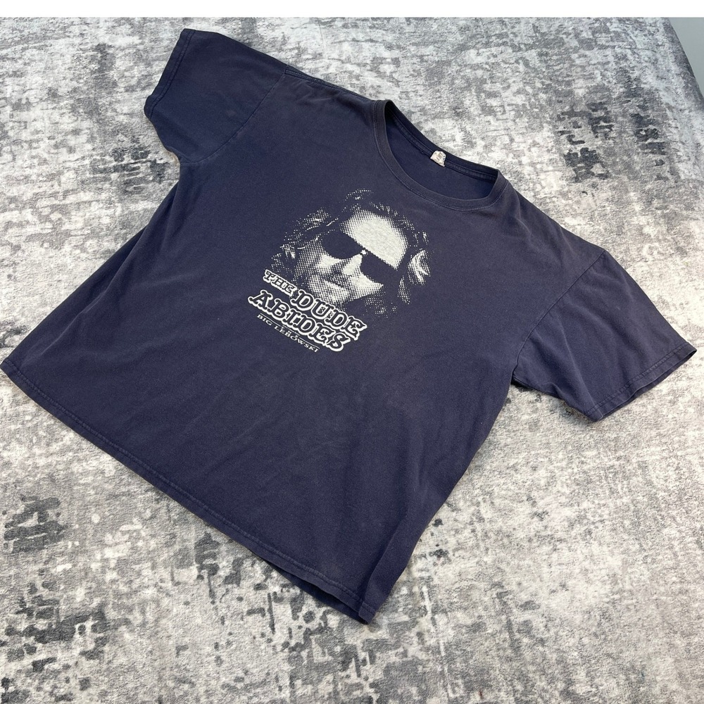 Anvi Mens XL The Big Lebowski The Dude‎ Abides Graphic T-Shirt Blue Cotton